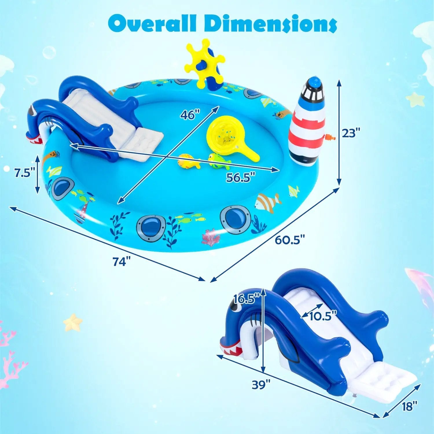 Inflatable Play Center Marine Life Spray Pool with Shark by DirectDeals