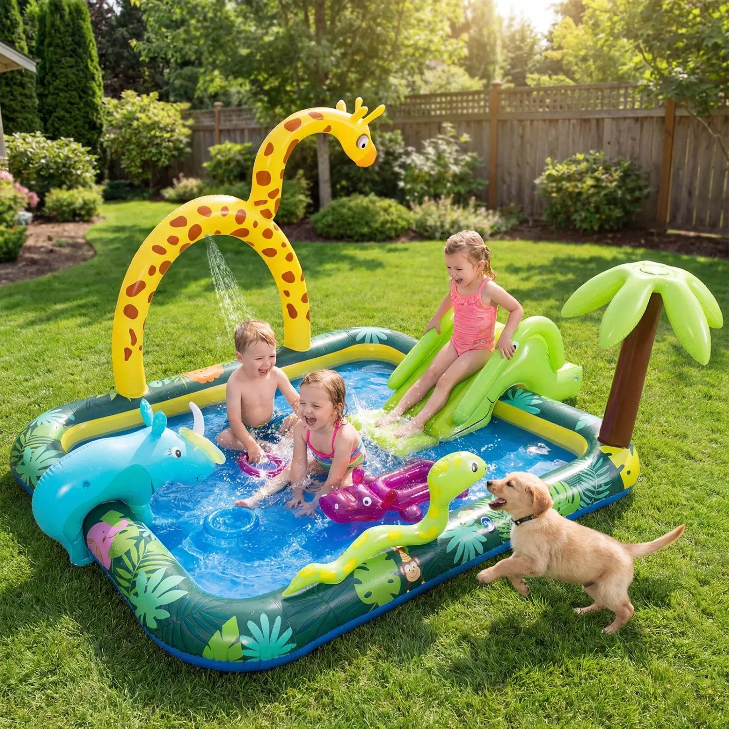 Inflatable Play Center Jungle Animal Spray Pool with Slide Giraffe by DirectDeals