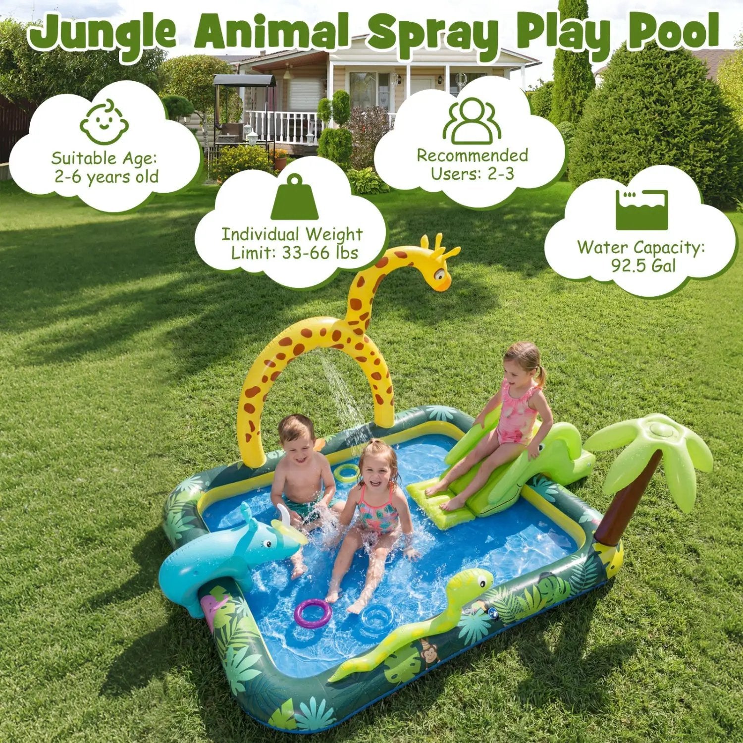 Inflatable Play Center Jungle Animal Spray Pool with Slide Giraffe by DirectDeals