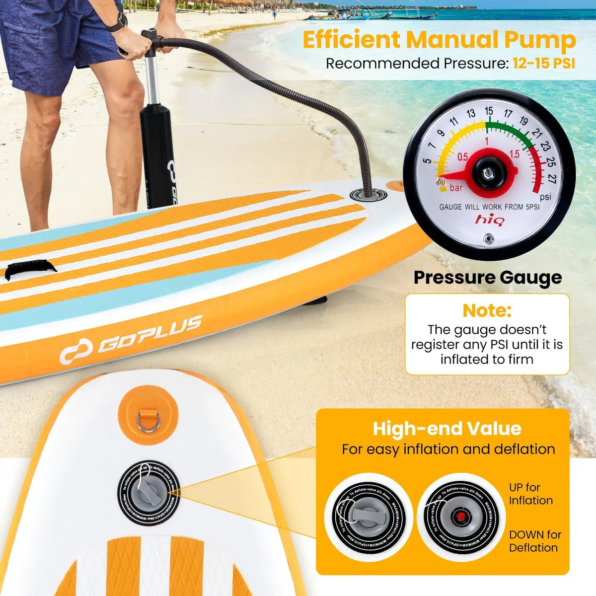 Inflatable Stand up Paddle Board with Adjustable Paddle and 3 Fins for Adults and Youths by DirectDeals