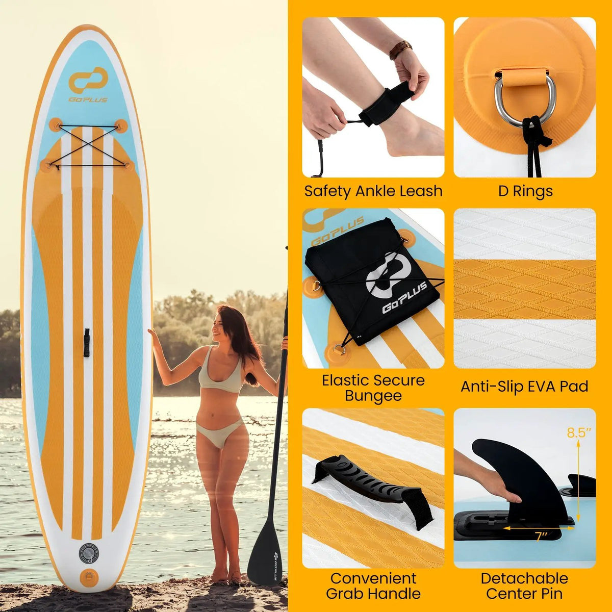 Inflatable Stand up Paddle Board with Adjustable Paddle and 3 Fins for Adults and Youths by DirectDeals