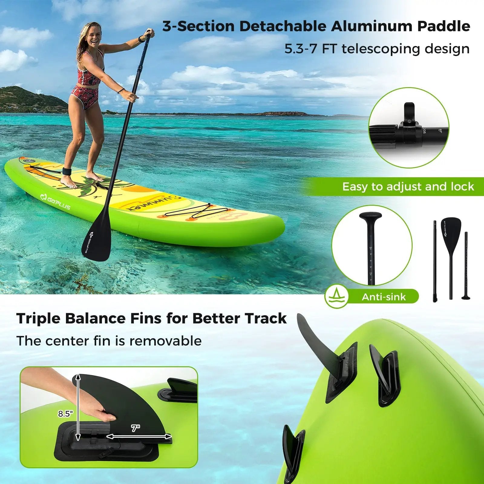 Inflatable Stand up Paddle Board iSUP Board Accessories with 3 Fins by DirectDeals