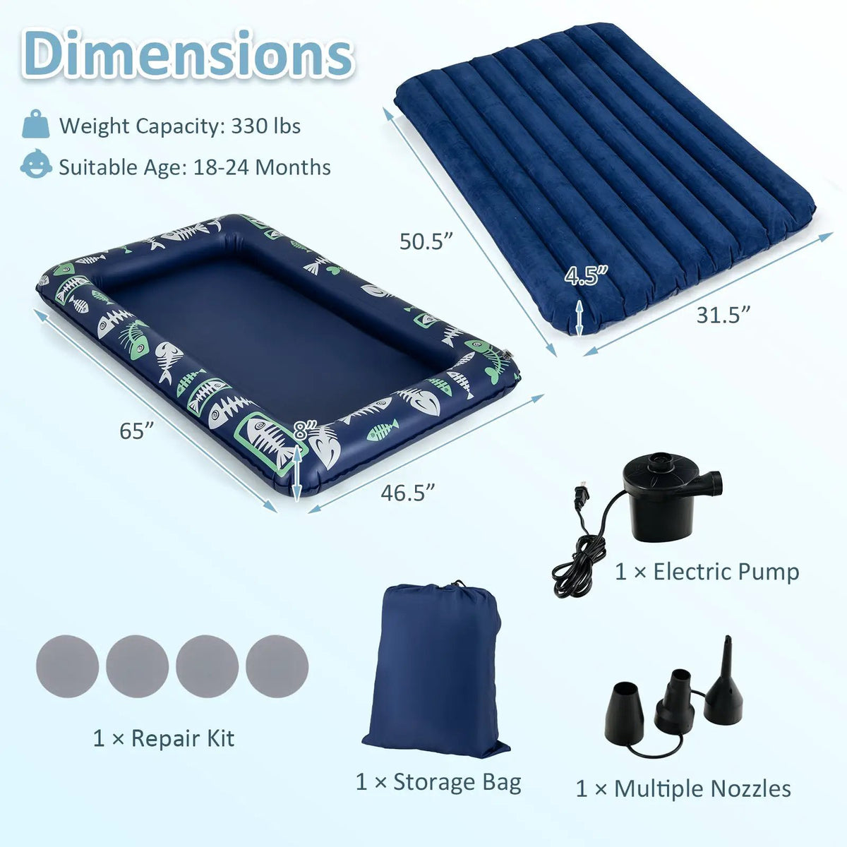 Inflatable Toddler Travel Bed with Electric Pump and Raised Bed Rails by DirectDeals