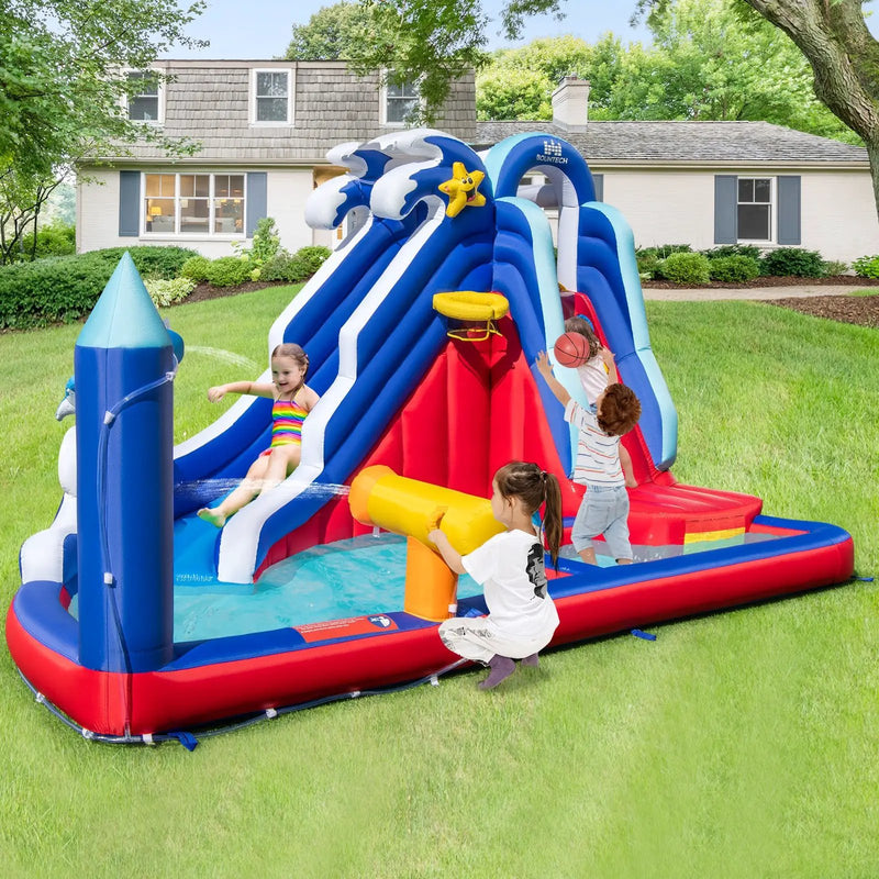 6-In-1 Inflatable Water Park with Climbing Wall Splash Pool (Without Blower) by DirectDeals