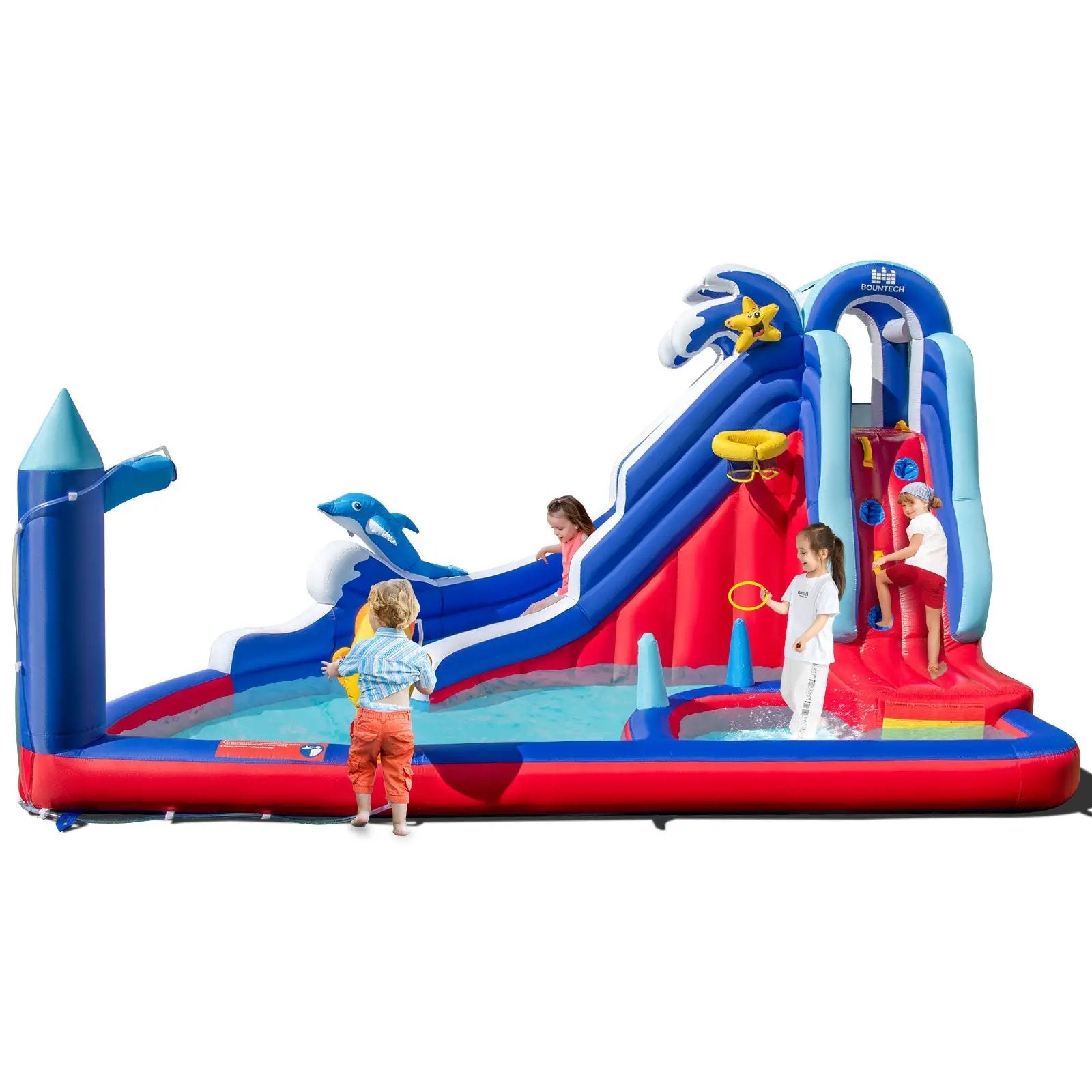 6-In-1 Inflatable Water Park with Climbing Wall Splash Pool (Without Blower) by DirectDeals