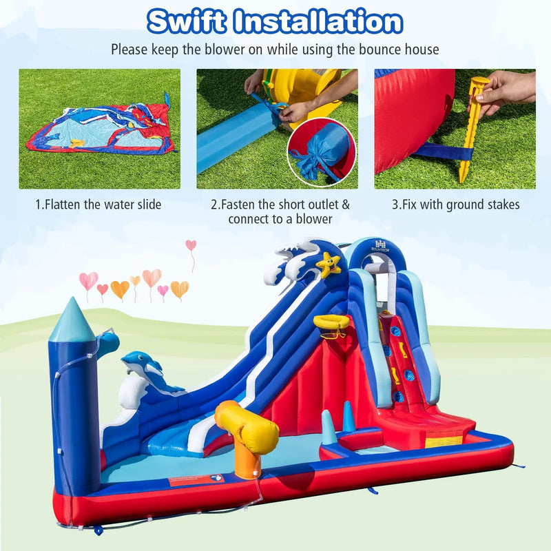 6-In-1 Inflatable Water Park with Climbing Wall Splash Pool (Without Blower) by DirectDeals
