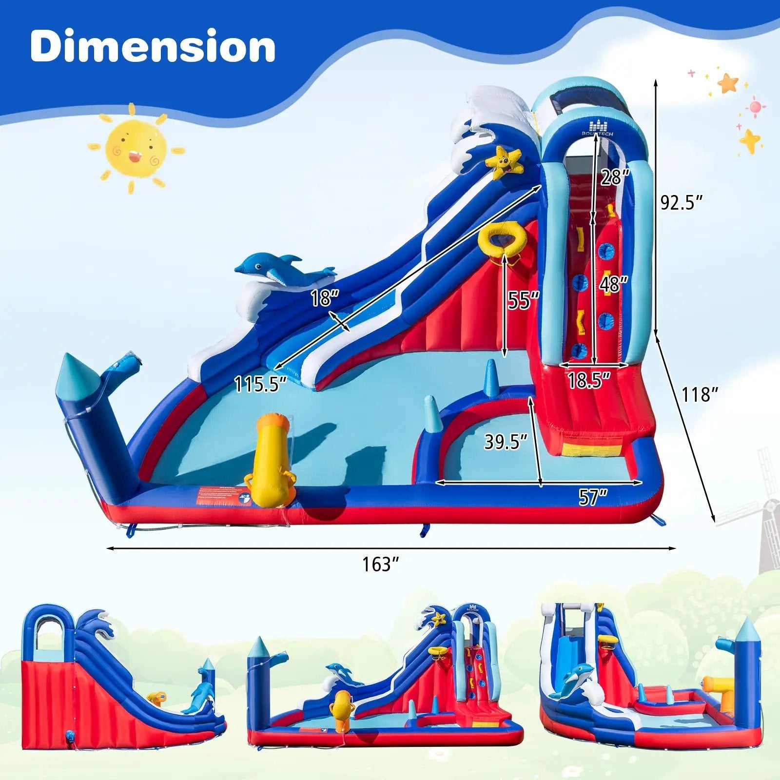6-In-1 Inflatable Water Park with 735W Blower by DirectDeals