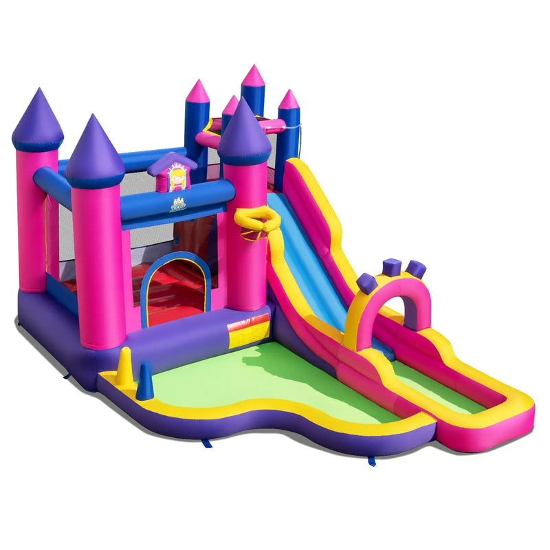 Inflatable Water Slide Princess Themed Bounce Castle with Climbing Wall 680W Blower Included by DirectDeals