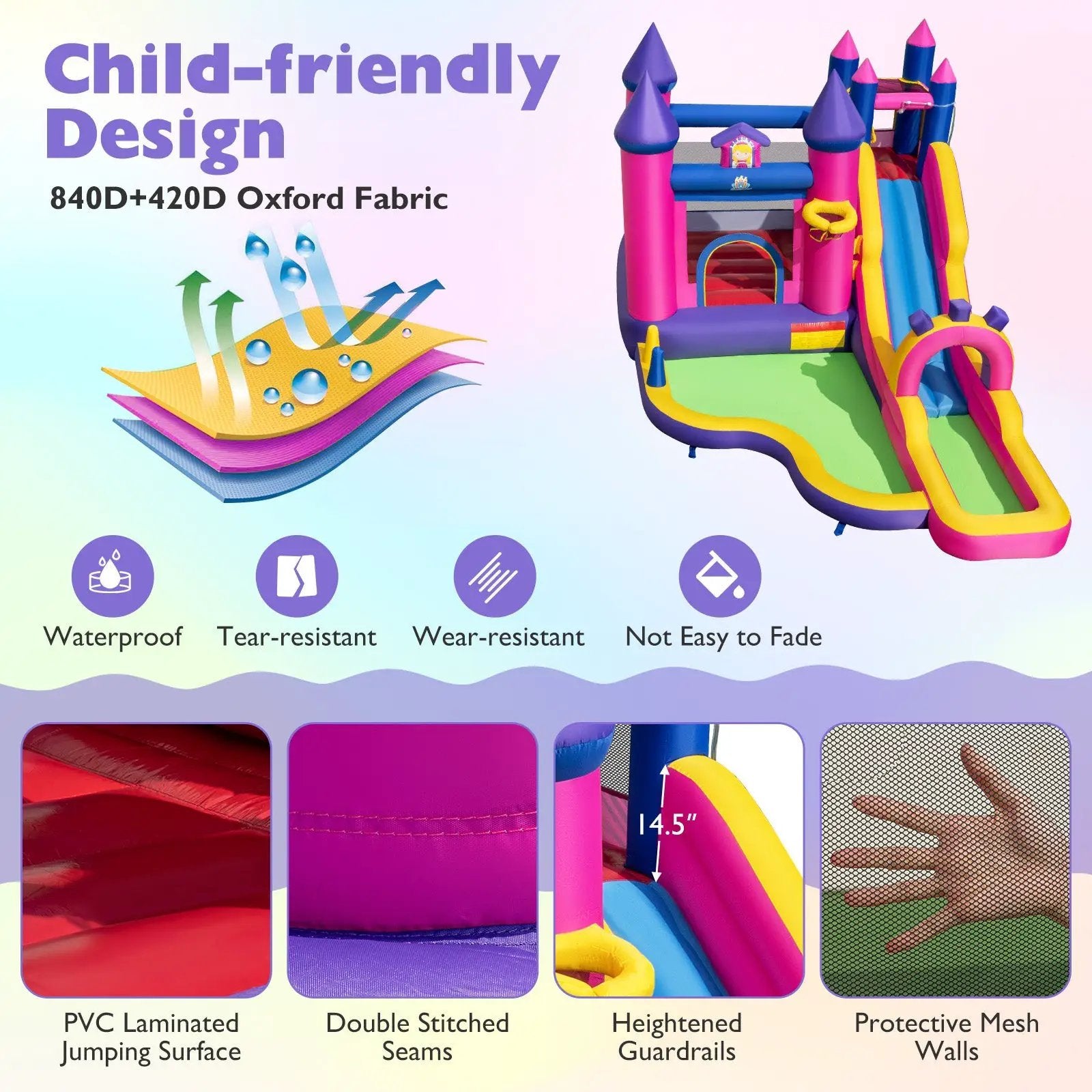 Inflatable Water Slide Princess Themed Bounce Castle with Climbing Wall 680W Blower Included by DirectDeals