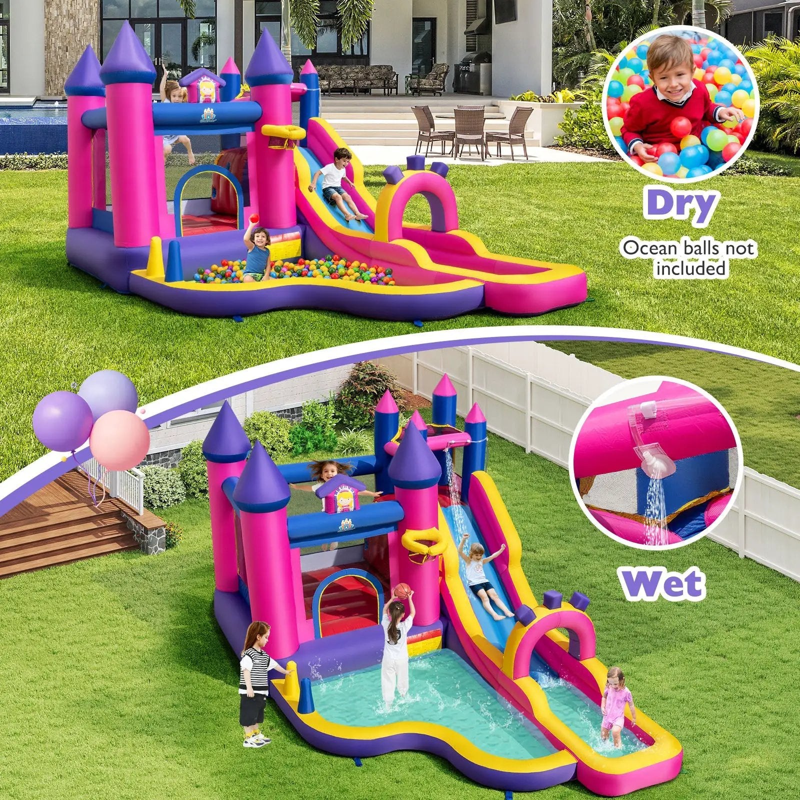 Inflatable Water Slide Princess Themed Bounce Castle with Climbing Wall 680W Blower Included by DirectDeals