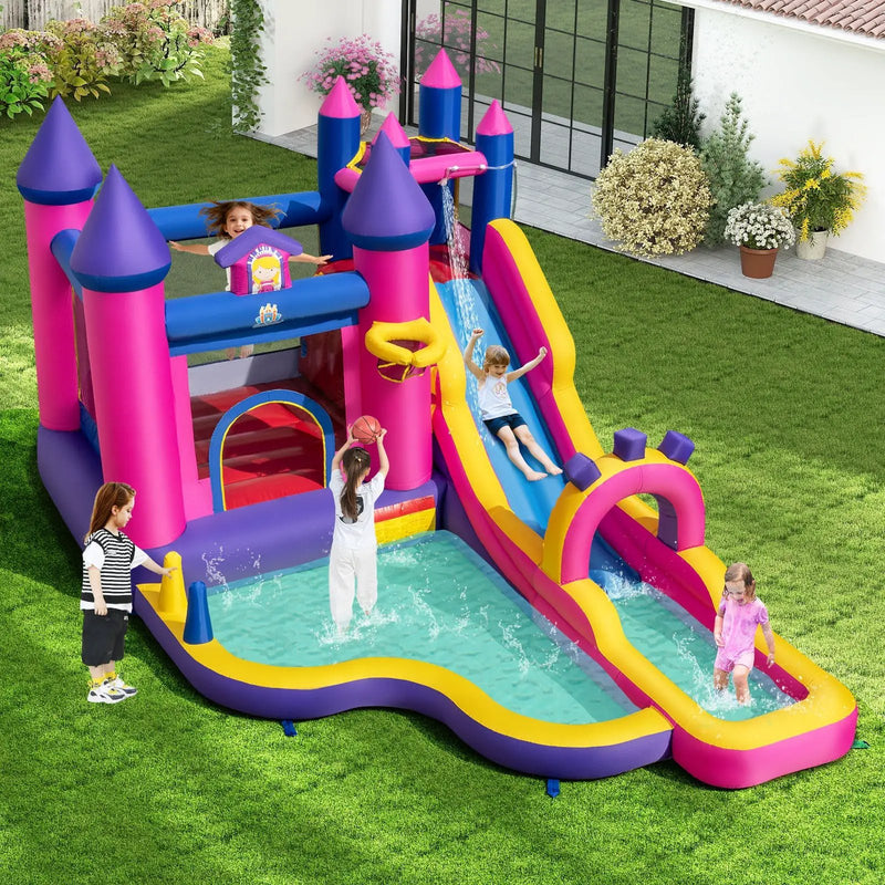 Inflatable Water Slide Princess Themed Bounce Castle with Climbing Wall 680W Blower Included by DirectDeals