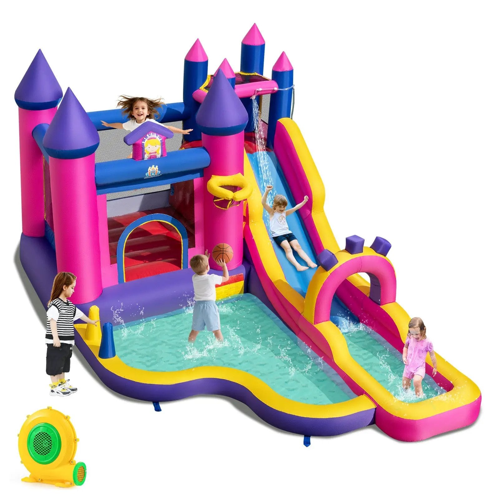 Inflatable Water Slide Princess Themed Bounce Castle with Climbing Wall 680W Blower Included by DirectDeals