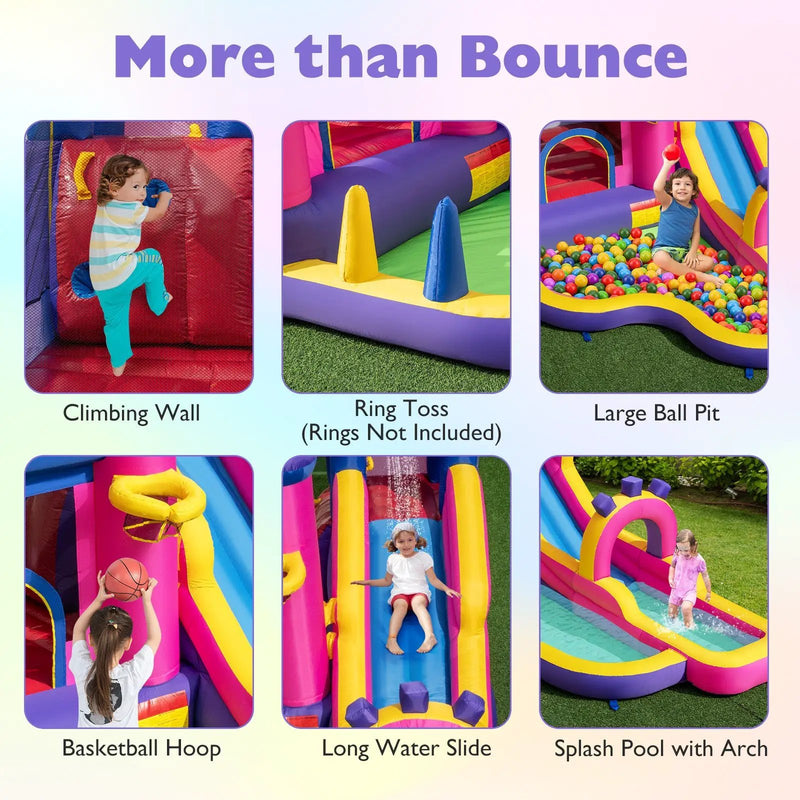 Inflatable Water Slide Princess Themed Bounce Castle with Climbing Wall 680W Blower Included by DirectDeals