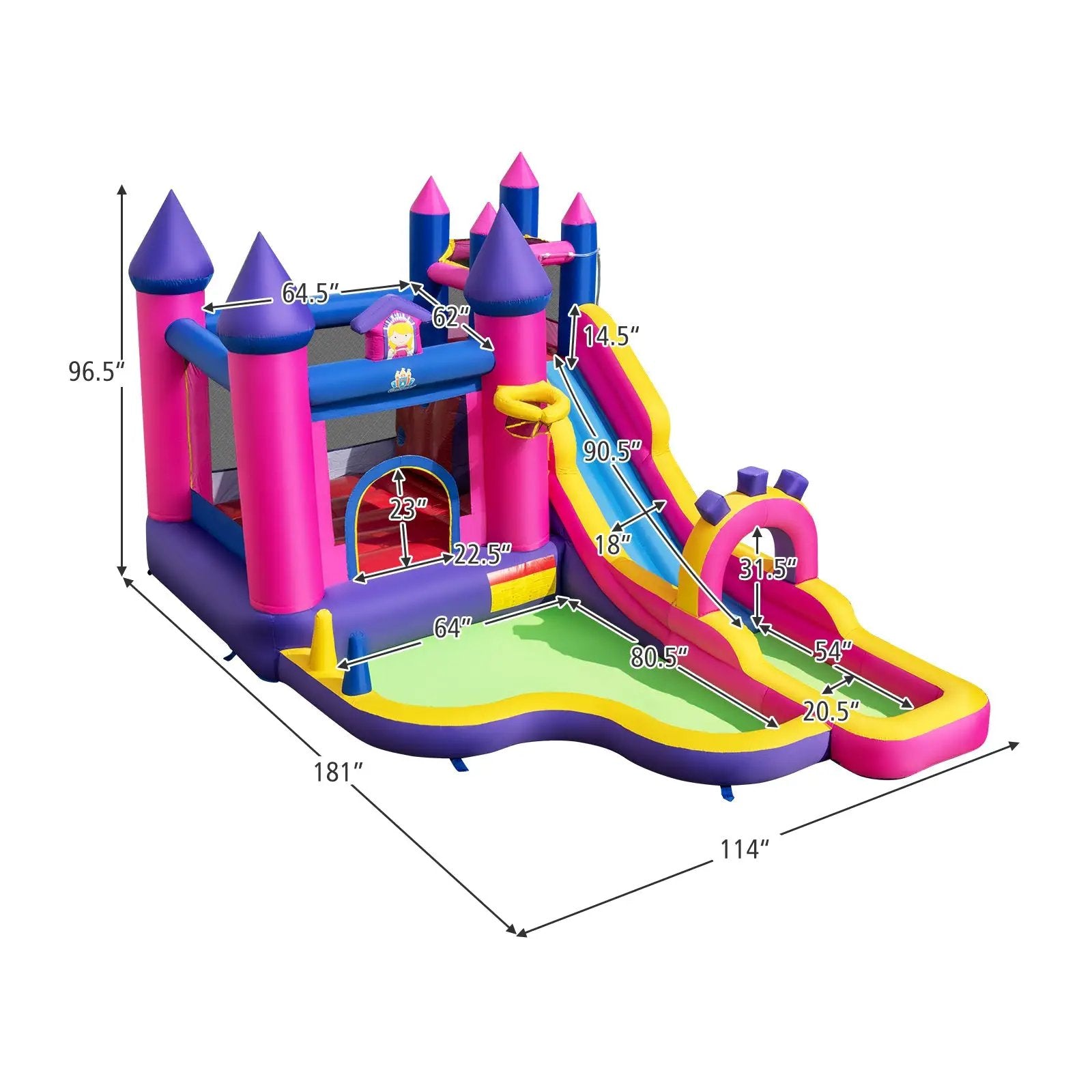 Inflatable Water Slide Princess Themed Bounce Castle with Climbing Wall 680W Blower Included by DirectDeals