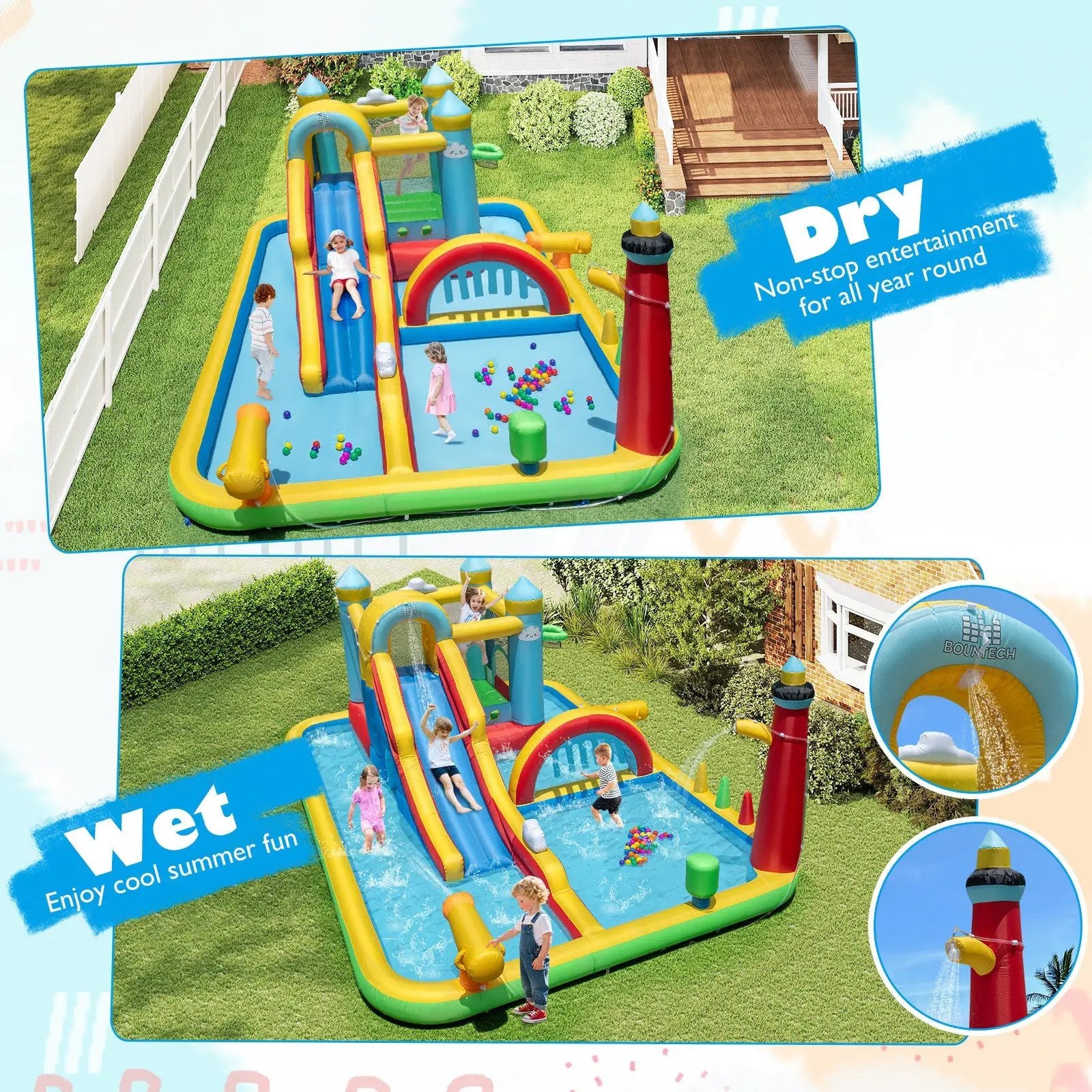 Inflatable Water Slide Giant Water Park with Long Slide 750W Blower by DirectDeals