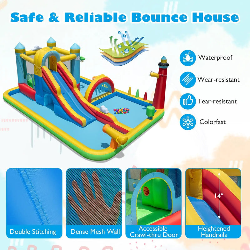 Inflatable Water Slide Giant Water Park with Long Slide 750W Blower by DirectDeals