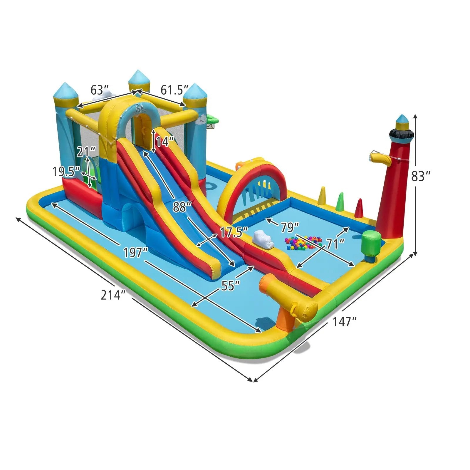 Inflatable Water Slide Giant Water Park with Long Slide Jumping Area by DirectDeals