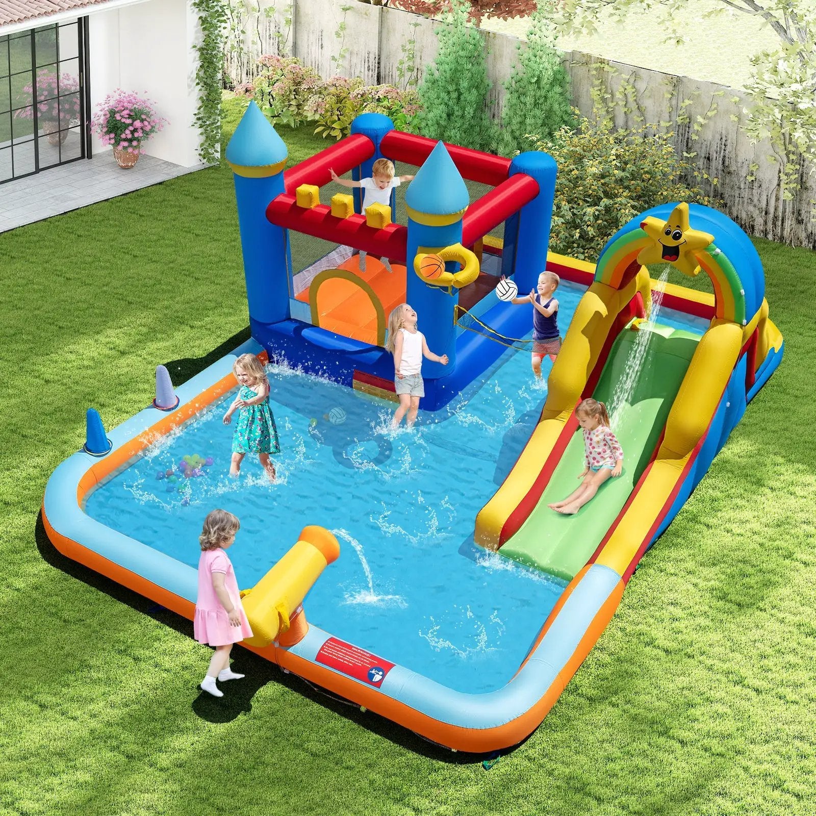 Inflatable Water Slide Park Bouncy Castle with Climbing Wall with Blower by DirectDeals