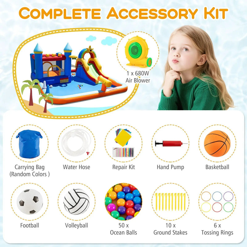 Inflatable Water Slide Park Bouncy Castle with Climbing Wall with Blower by DirectDeals