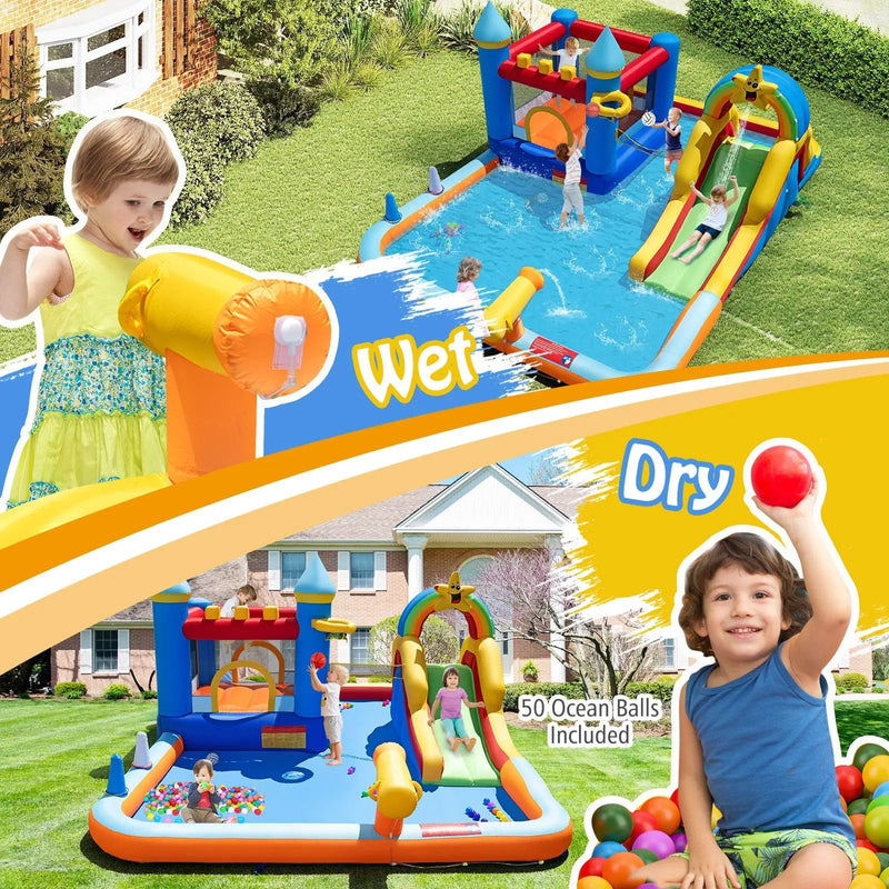 Inflatable Water Slide Park Bouncy Castle with Climbing Wall with Blower by DirectDeals