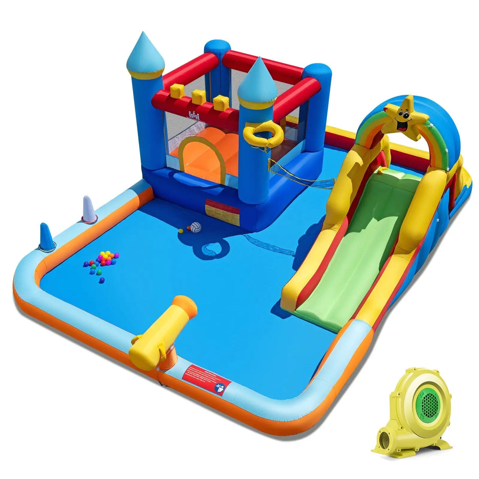 Inflatable Water Slide Park Bouncy Castle with Climbing Wall with 735W Blower by DirectDeals