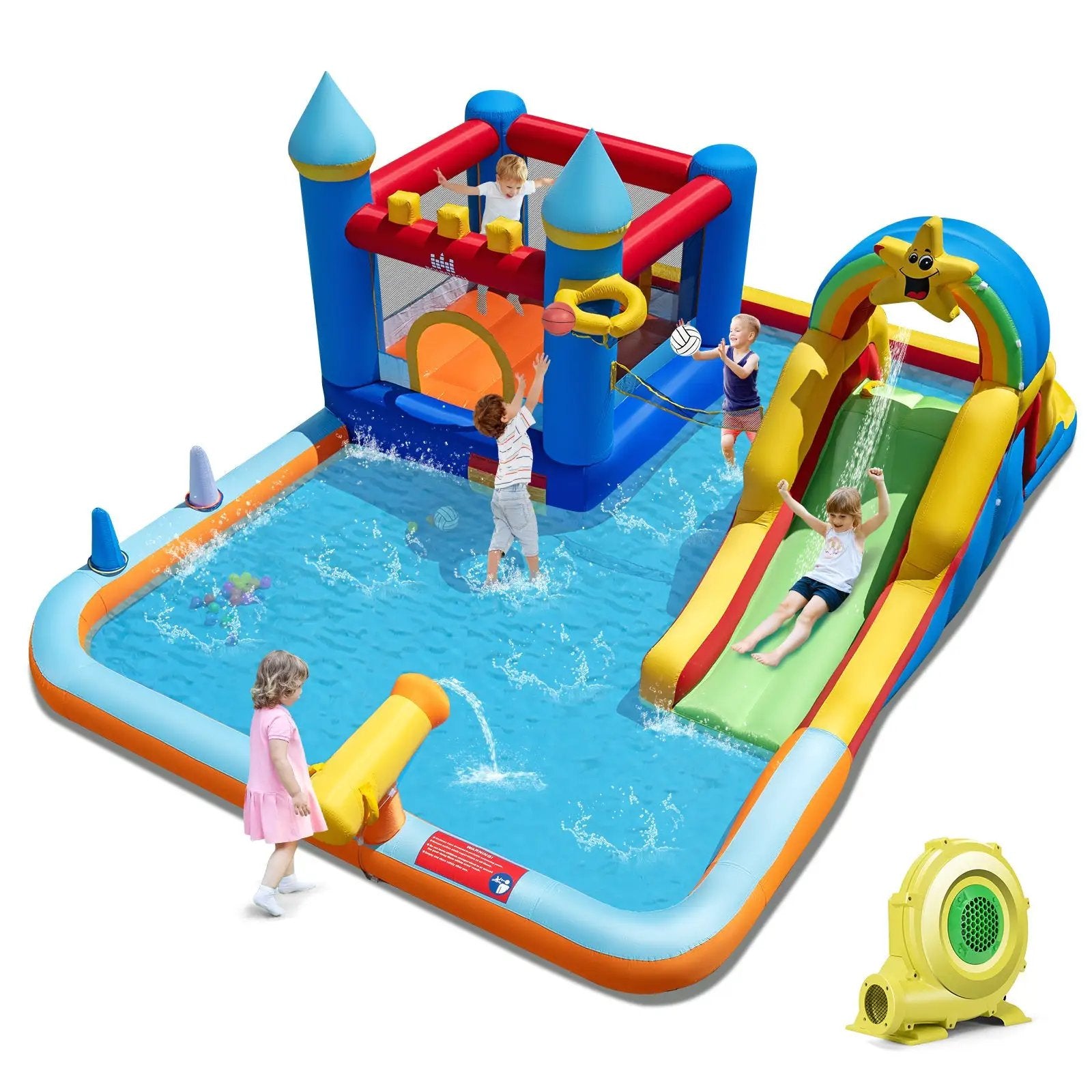 Inflatable Water Slide Park Bouncy Castle with Climbing Wall with 735W Blower by DirectDeals