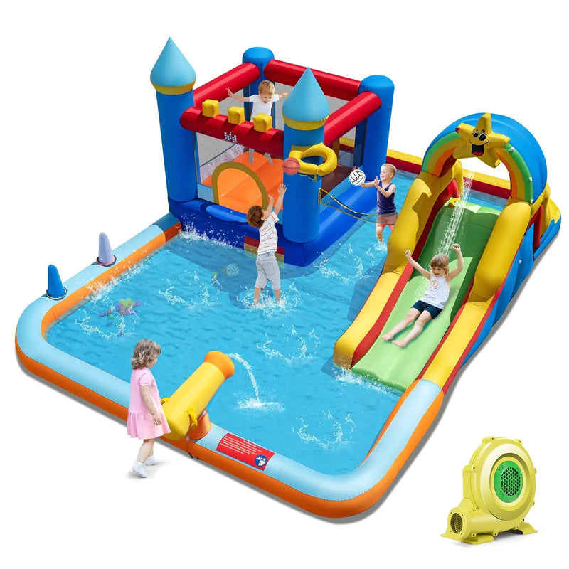Inflatable Water Slide Park Bouncy Castle with Climbing Wall with 735W Blower by DirectDeals