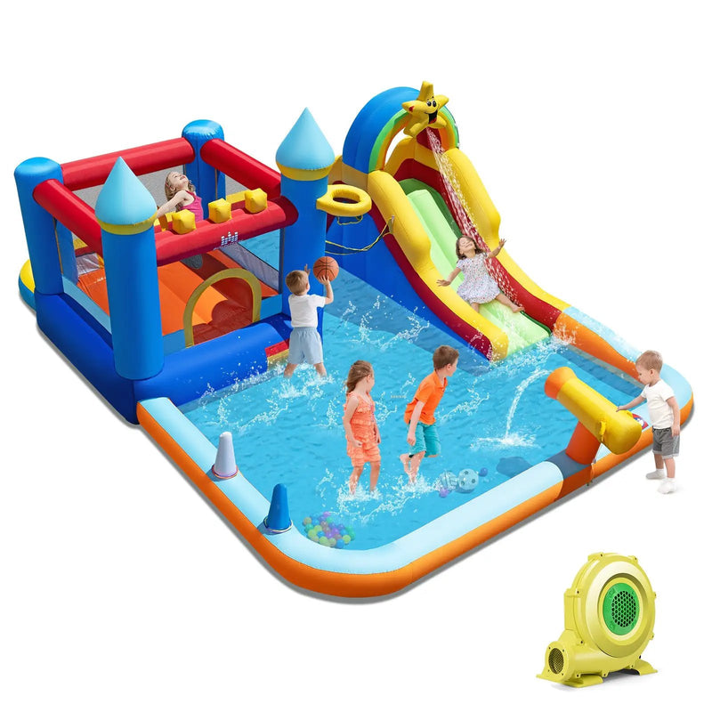 Inflatable Water Slide Park Bouncy Castle with Climbing Wall with 735W Blower by DirectDeals