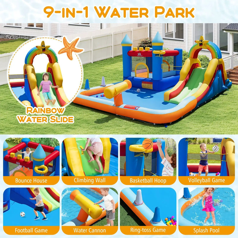 Inflatable Water Slide Park Bouncy Castle with Climbing Wall with 735W Blower by DirectDeals
