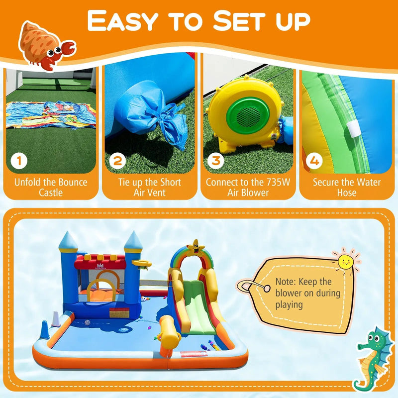 Inflatable Water Slide Park Bouncy Castle with Climbing Wall with 735W Blower by DirectDeals