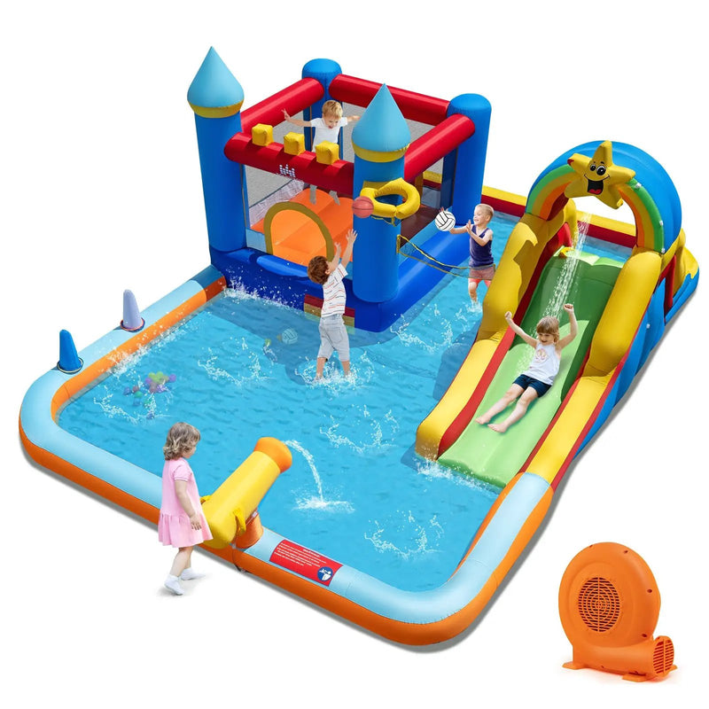 Inflatable Water Slide Park Bouncy Castle with Climbing Wall with 750W Blower by DirectDeals