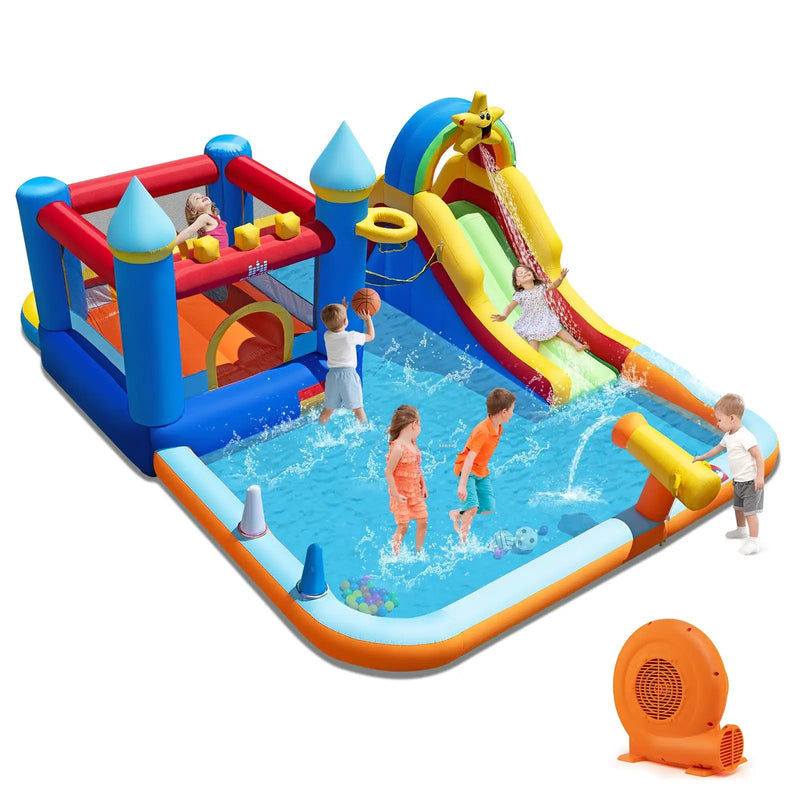 Inflatable Water Slide Park Bouncy Castle with Climbing Wall with 750W Blower by DirectDeals