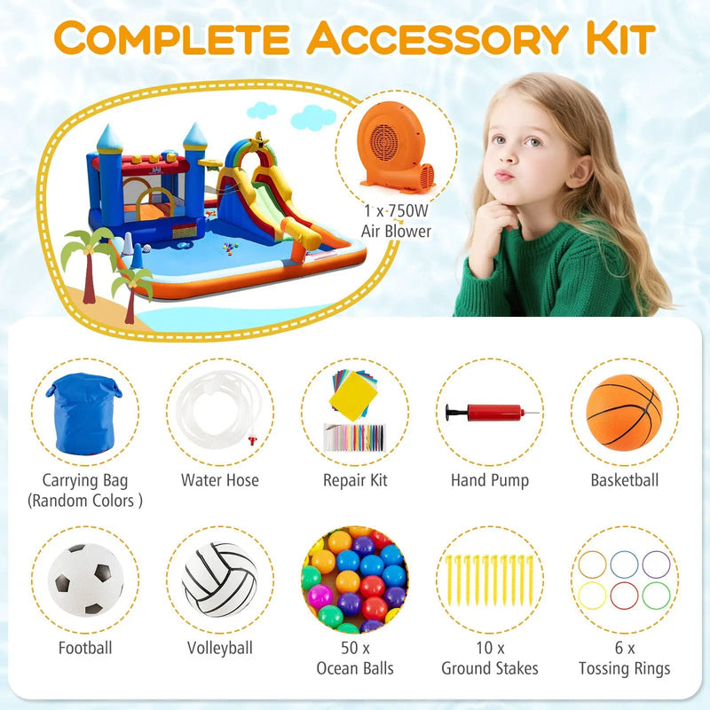 Inflatable Water Slide Park Bouncy Castle with Climbing Wall with 750W Blower by DirectDeals