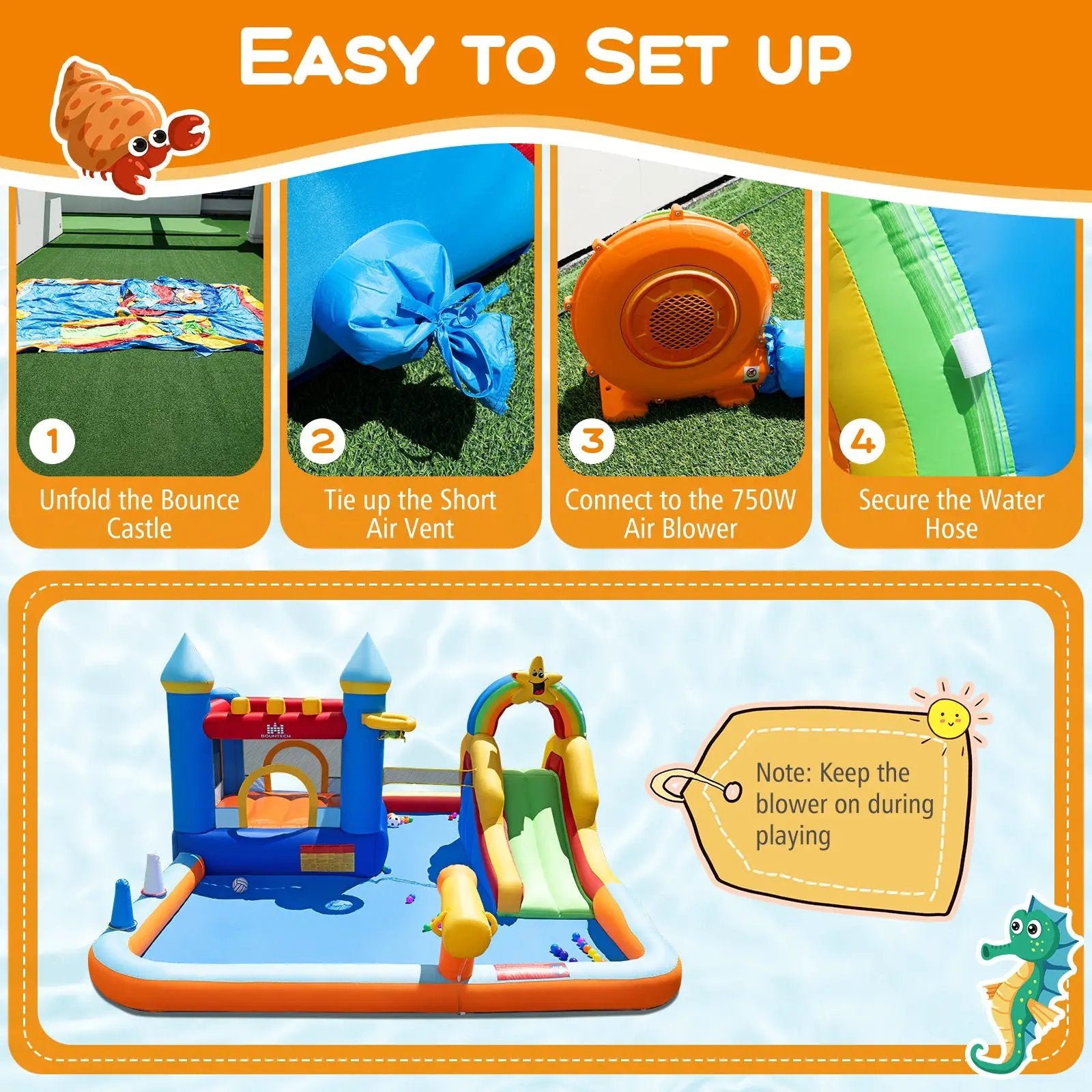 Inflatable Water Slide Park Bouncy Castle with Climbing Wall with 750W Blower by DirectDeals