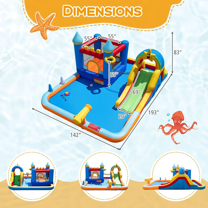 Inflatable Water Slide Park Bouncy Castle with Climbing Wall with 750W Blower by DirectDeals