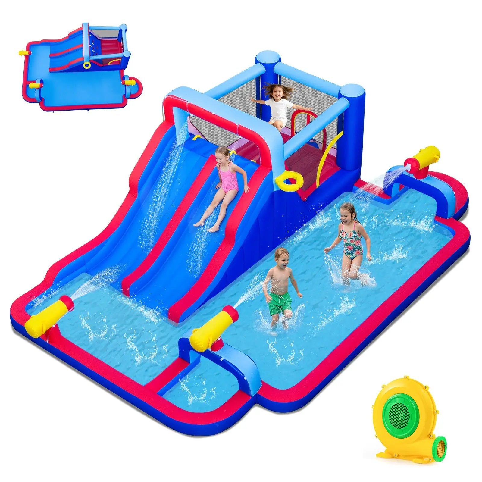 Inflatable Water Slide Park Giant Bounce House with Double Slides with 750W blower by DirectDeals