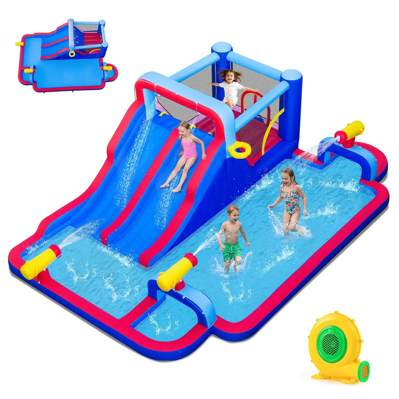 Inflatable Water Slide Park Giant Bounce House with Double Slides with 750W blower by DirectDeals