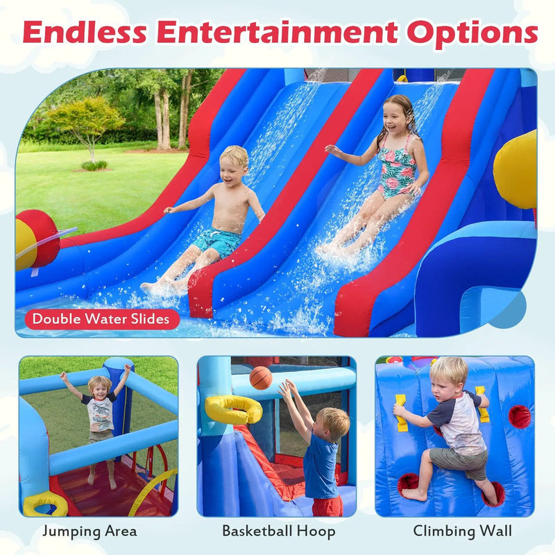 Inflatable Water Slide Park Giant Bounce House with Double Slides with 750W blower by DirectDeals