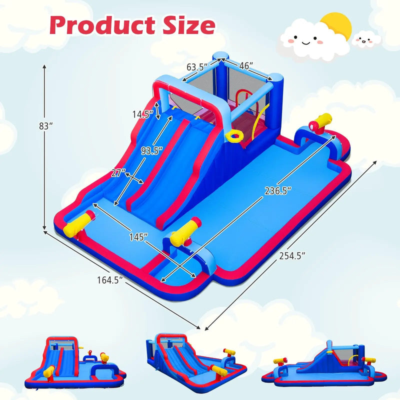 Inflatable Water Slide Park Giant Bounce House with Double Slides with 750W blower by DirectDeals