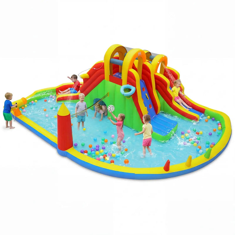Inflatable Water Slide Park with 2 Long Slides and Climbing Walls for Yard Party by DirectDeals