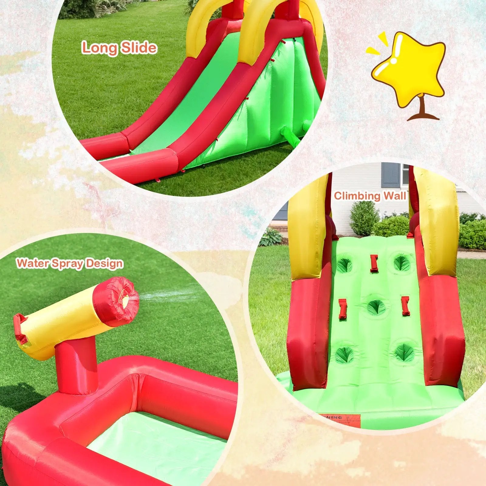 Inflatable Water Slide Bounce House with Climbing Wall and Jumper with 550W Blower by DirectDeals