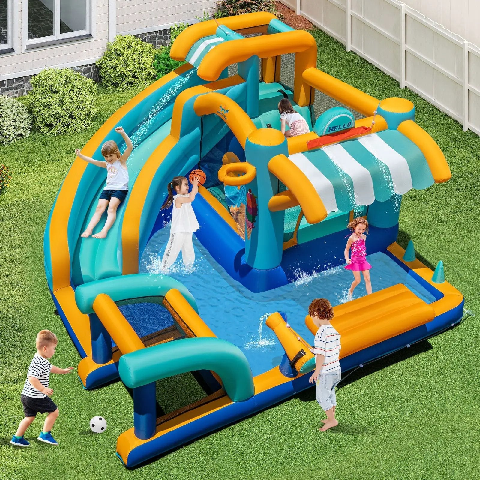 Inflatable Water Slide Bounce House Kids Jump Castle with Water Cannon by DirectDeals