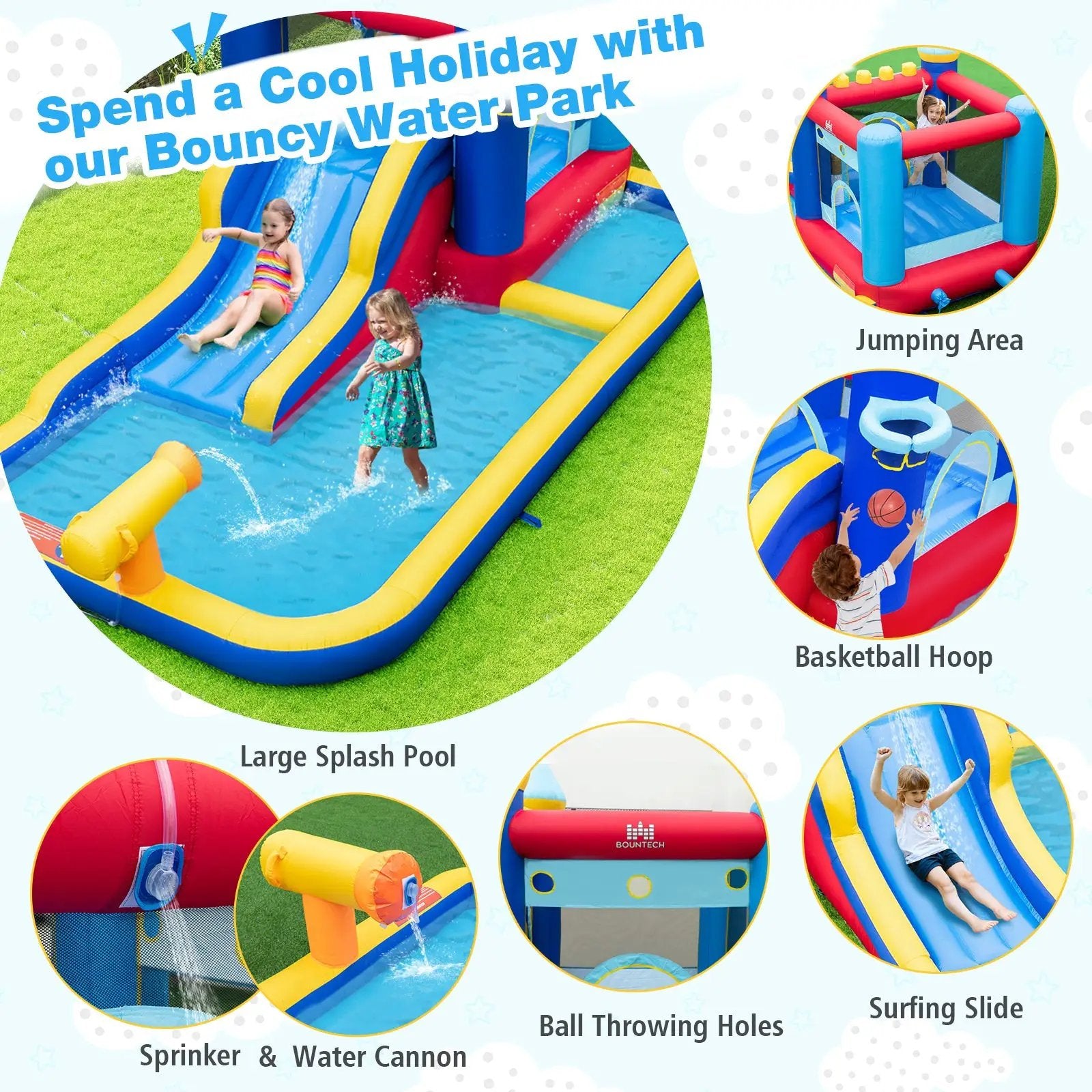 Inflatable Water Slide Bounce House with 680W Blower and 2 Pools by DirectDeals