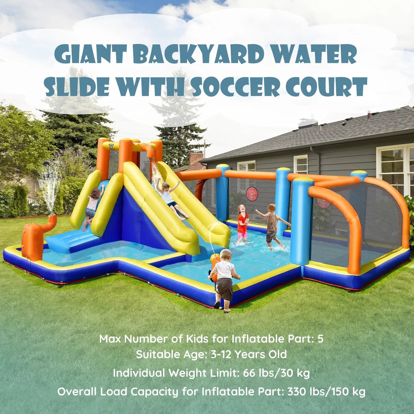 Giant Soccer Themed Inflatable Water Slide Bouncer with Splash Pool without Blower by DirectDeals