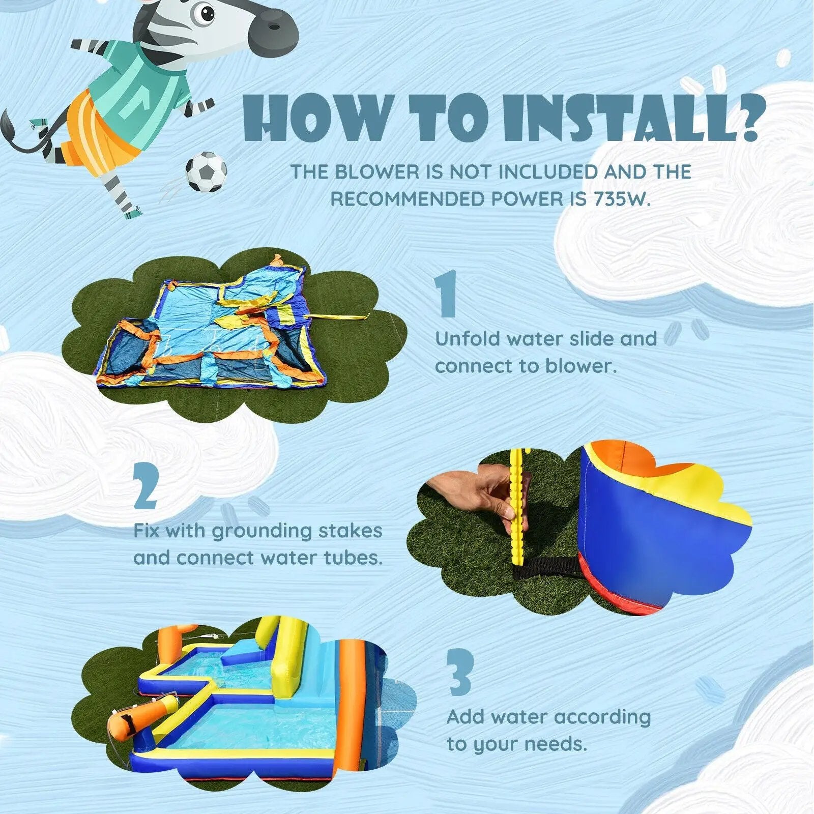 Giant Soccer Themed Inflatable Water Slide Bouncer with Splash Pool without Blower by DirectDeals