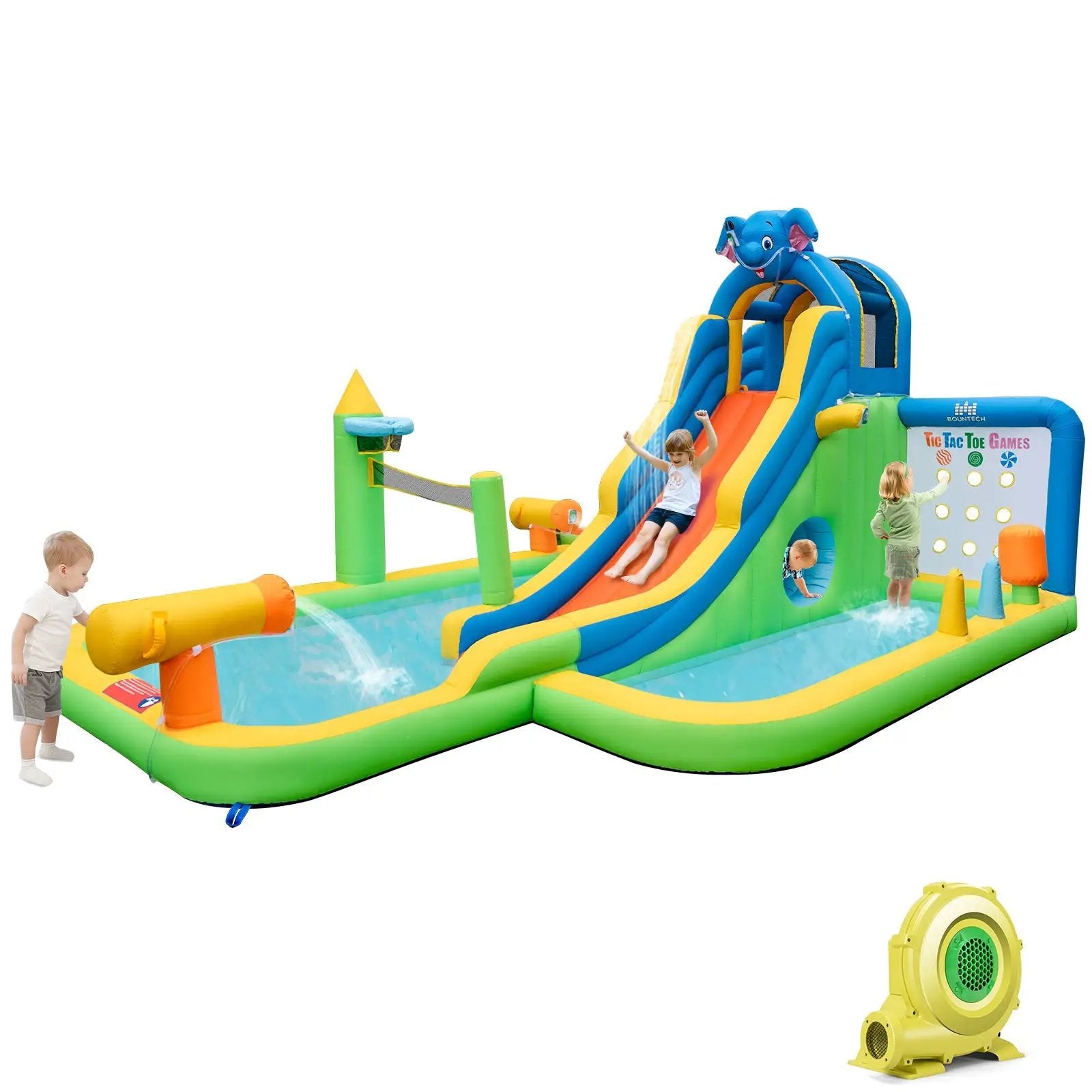 Inflatable Water Slide Giant Water Park 9-In-1 for Kids Backyard Fun with 735W Blower by DirectDeals