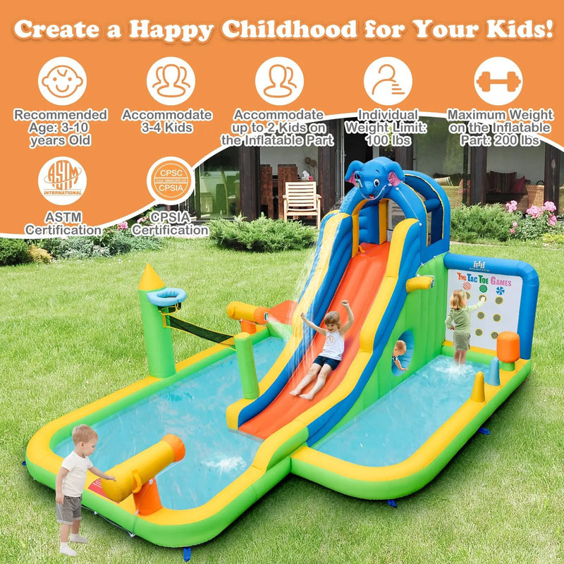 Inflatable Water Slide Giant Water Park 9-In-1 for Kids Backyard Fun with 735W Blower by DirectDeals