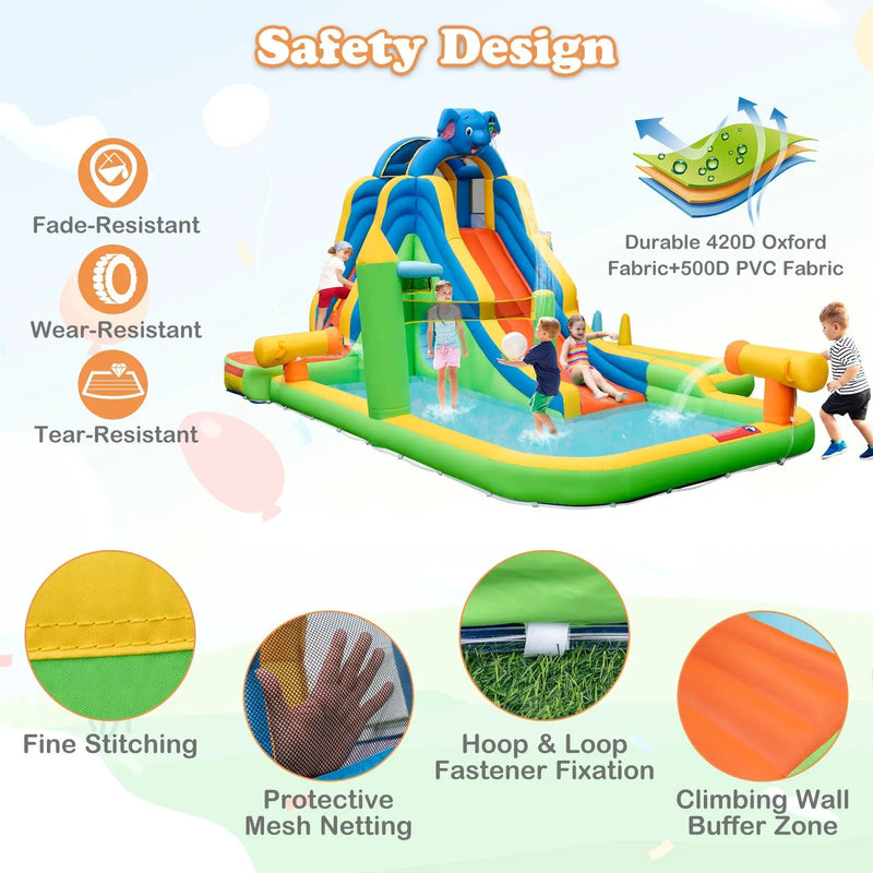 Inflatable Water Slide Giant Water Park 9-In-1 for Kids Backyard Fun with 735W Blower by DirectDeals