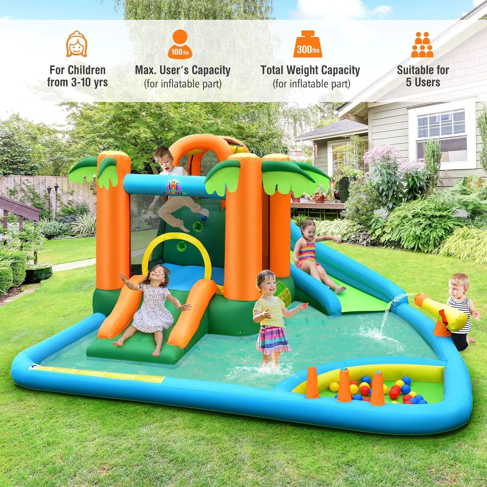 Inflatable Water Slide Park with Upgraded Handrail without Blower by DirectDeals