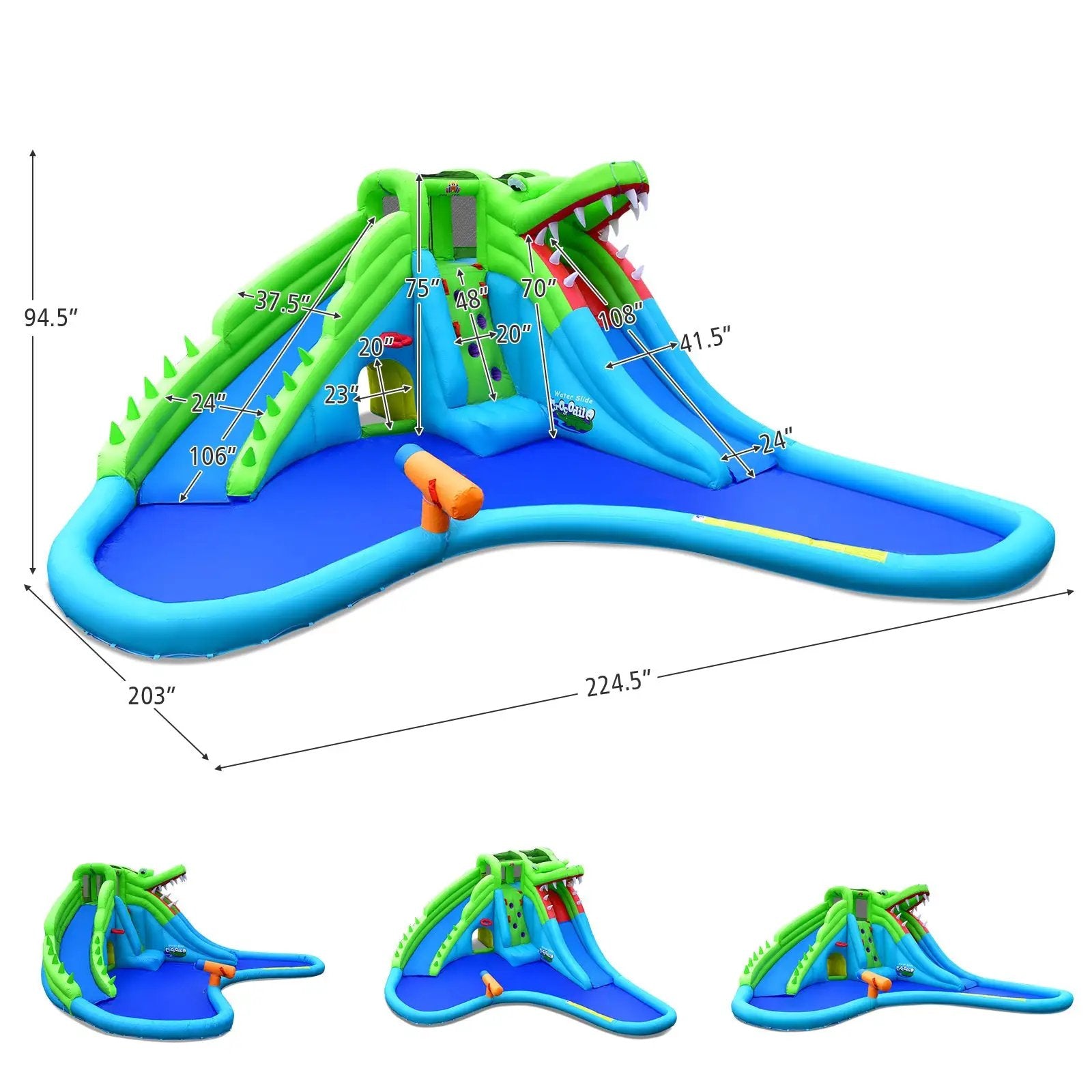 Inflatable Crocodile Style Water Slide Upgraded Kids Bounce Castle with 780W Blower by DirectDeals